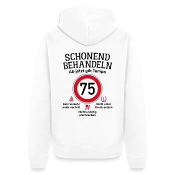 75. Geburtstag Schonend Behandeln 75 Tempolimit 75 - Unisex Premium Bio Zip Hoodie - Weiß - Hinten - Thijin (182cm)