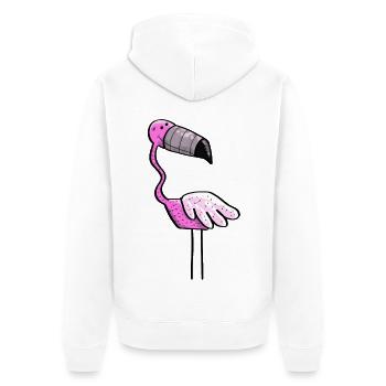 Flamingo Power - Vogel - Sommer - Pink - Unisex Premium Bio Zip Hoodie - Weiß - Hinten - Thijin (182cm)