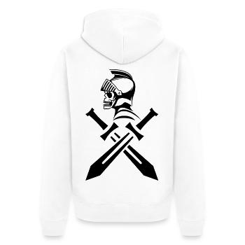 Schwarzer Ritter Schädel und gekreuzte Schwerter - Unisex Premium Bio Zip Hoodie - Weiß - Hinten - Thijin (182cm)