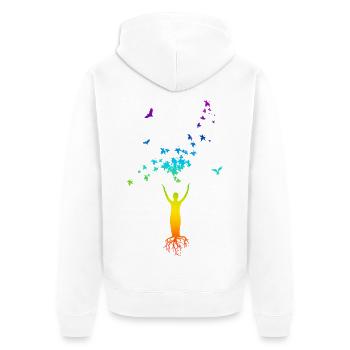 Roots and Wings Chakra Tree of Life - Unisex Premium Organic Zip Hoodie - white - Back - Thijin (182cm)