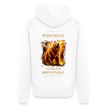 Bear- Powerful_Fearless_Unstoppable - Unisex Premium Bio Zip Hoodie - Weiß - Hinten - Thijin (182cm)