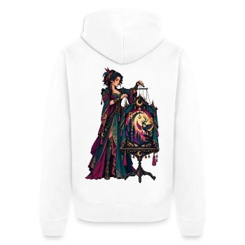 Schattenbühnen-Erzählerin im Mondlicht - Unisex Premium Bio Zip Hoodie - Weiß - Hinten - Thijin (182cm)