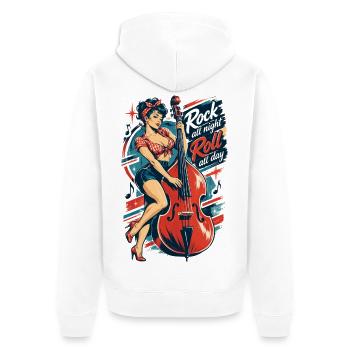 Rockabilly Pin-Up Girl mit Kontrabass Retro - Unisex Premium Bio Zip Hoodie - Weiß - Hinten - Thijin (182cm)