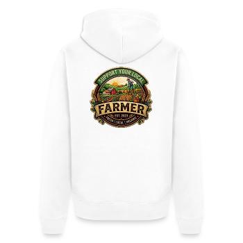Unterstütze deinen lokalen Bauern - Unisex Premium Bio Zip Hoodie - Weiß - Hinten - Thijin (182cm)