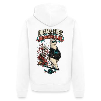 RobVibe Wild Club – Drama-freier Lama - Unisex Premium Bio Zip Hoodie - Weiß - Hinten - Thijin (182cm)