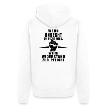 Unrecht erkennen – Widerstand zeigen - Unisex Premium Bio Zip Hoodie - Weiß - Hinten - Thijin (182cm)
