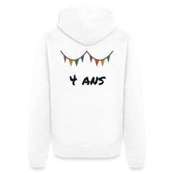 4. 4 JAHRE. 4. JUBILÄUM. 4 JAHRESJUBILÄUM - Unisex Premium Bio Zip Hoodie - Weiß - Hinten - Thijin (182cm)