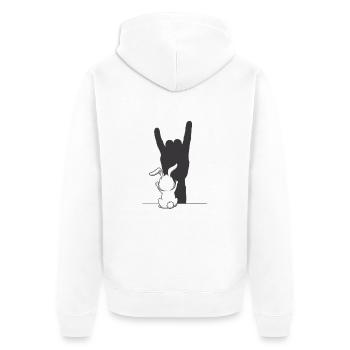 Rock Hase – Der coolste Hase im Rampenlicht - Unisex Premium Bio Zip Hoodie - Weiß - Hinten - Thijin (182cm)