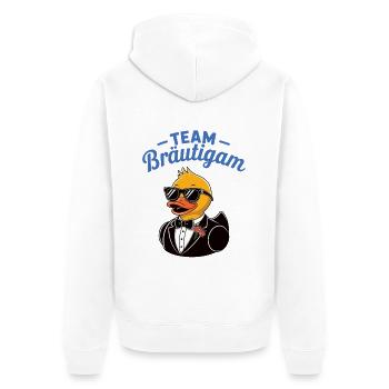 team Braeutigam - Unisex Premium Bio Zip Hoodie - Weiß - Hinten - Thijin (182cm)