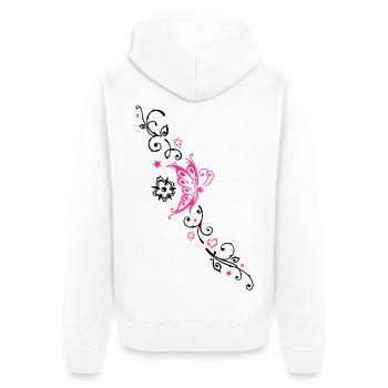 Butterfly with tribal ornament and flowers - Unisex Premium Organic Zip Hoodie - white - Back - Thijin (182cm)