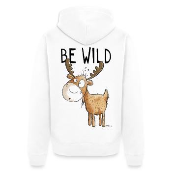Be Wild Elch - Elche - Hirsch - Reh - Geschenk - Unisex Premium Bio Zip Hoodie - Weiß - Hinten - Thijin (182cm)