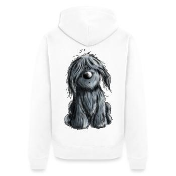 Knuffiger schwarzer Briard - Hund - Geschenk - Unisex Premium Bio Zip Hoodie - Weiß - Hinten - Thijin (182cm)