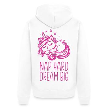 Nap Hard Dream Big Sleeping Unicorn Cat - Unisex Premium Organic Zip Hoodie - white - Back - Thijin (182cm)