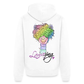 Lama* zing - Unisex Premium Bio Zip Hoodie - Weiß - Hinten - Thijin (182cm)