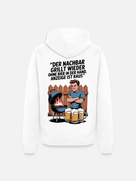 Grillwitz Biermotiv Nachbar Illustration - Unisex Premium Bio Zip Hoodie - Weiß