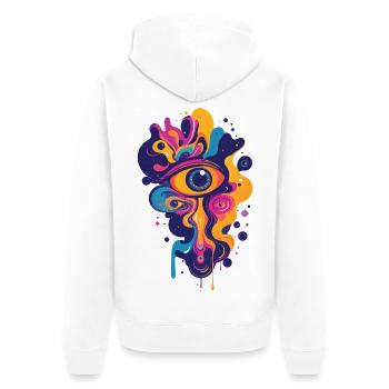 bunte psychedelische Kunst Grafik LSD Farbtropfen - Unisex Premium Bio Zip Hoodie - Weiß - Hinten - Thijin (182cm)