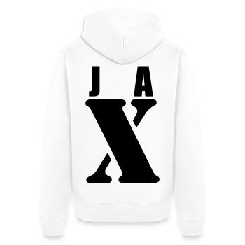 Jax – First Name Design | Minimal Typography - Unisex Premium Bio Zip Hoodie - Weiß - Hinten - Thijin (182cm)