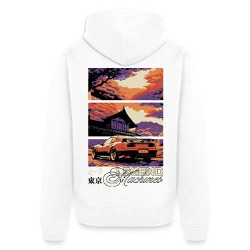 Legende des Triptychons Sunset Skyline - Unisex Premium Bio Zip Hoodie - Weiß - Hinten - Thijin (182cm)