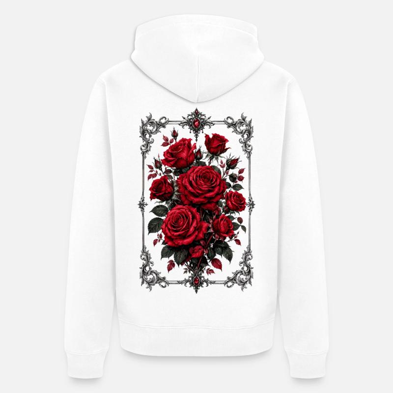 Roses, Roses rouges, Roses et Fleurs - Veste à capuche bio Premium Unisexe - blanc