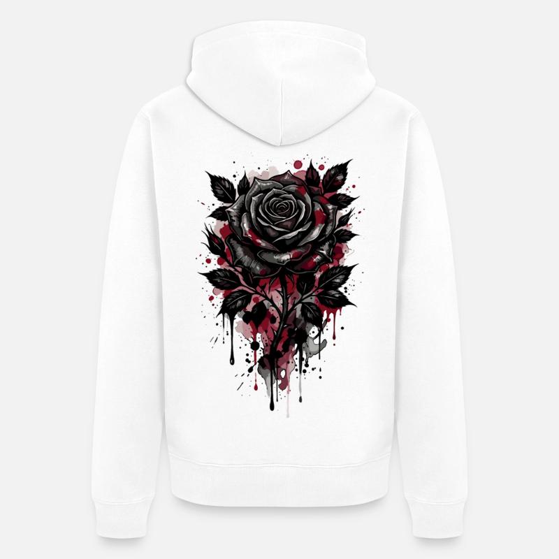 Rose, Rose Noire, Rose et Fleurs - Veste à capuche bio Premium Unisexe - blanc