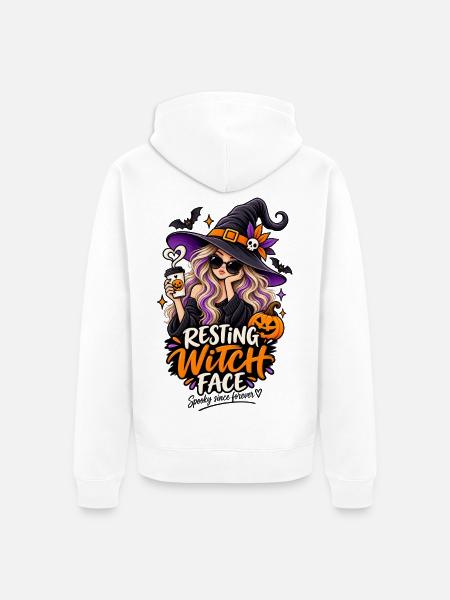 ⚪ Resting Witch Face – Hexe - Unisex Premium Bio Zip Hoodie - Weiß