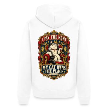 Ich zahle die Miete – meine Katze besitzt die Wohnung - Unisex Premium Bio Zip Hoodie - Weiß - Hinten - Thijin (182cm)