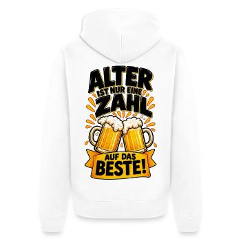 Alter ist nur eine Zahl – Prost - Unisex Premium Bio Zip Hoodie - Weiß - Hinten - Thijin (182cm)