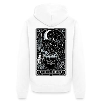 Katzenhexe am Kessel: Mondmagie - Unisex Premium Bio Zip Hoodie - Weiß - Hinten - Thijin (182cm)