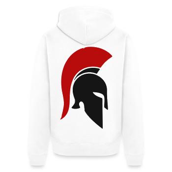 Spartanischer Rotplume Helm - Unisex Premium Bio Zip Hoodie - Weiß - Hinten - Thijin (182cm)