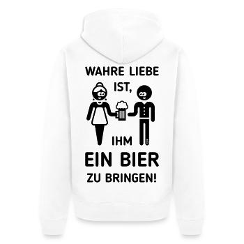 Wahre Liebe Ist, Ihm Ein Bier Zu Bringen! (1C) - Unisex Premium Bio Zip Hoodie - Weiß - Hinten - Thijin (182cm)
