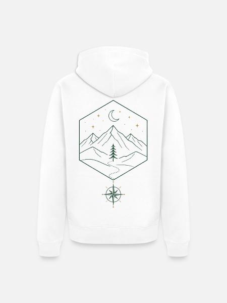 Nachtgebirge und Kompass - Unisex Premium Bio Zip Hoodie - Weiß