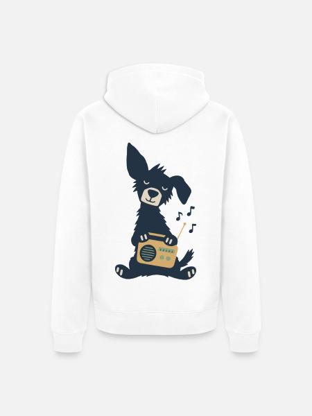 Süßer Hund mit Radio - Unisex Premium Bio Zip Hoodie - Weiß