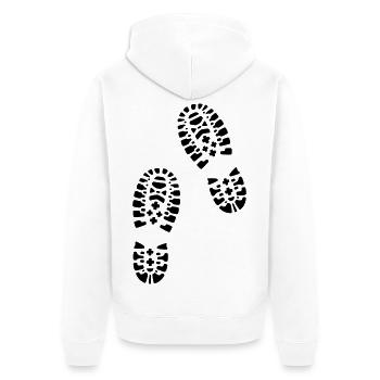 Bottes de randonnée, empreintes de pas - Veste à capuche bio Premium Unisexe - blanc - Dos - Thijin (182cm)