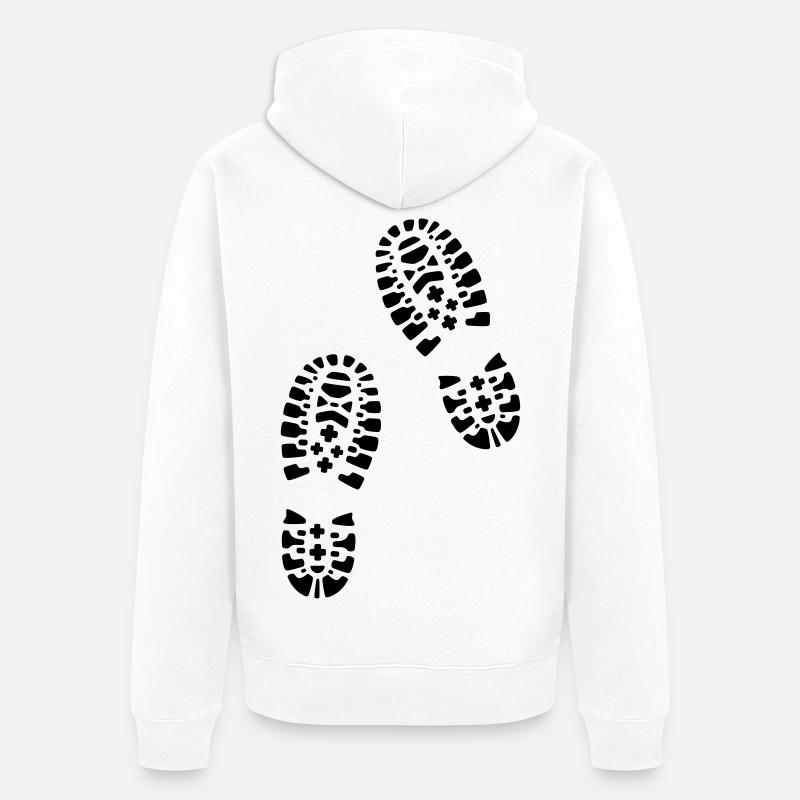 Bottes de randonnée, empreintes de pas - Veste à capuche bio Premium Unisexe - blanc