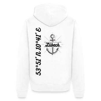 Lübeck Koordinaten Maritimes Motiv - Unisex Premium Bio Zip Hoodie - Weiß - Hinten - Thijin (182cm)