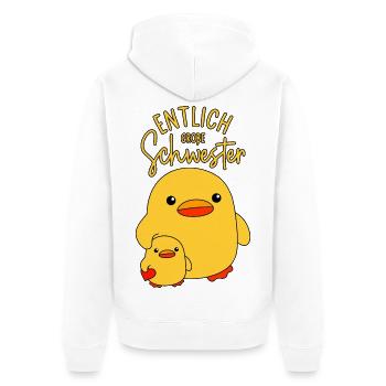 Enten Geschwister Endlich ENTlich Große Schwester - Unisex Premium Bio Zip Hoodie - Weiß - Hinten - Thijin (182cm)