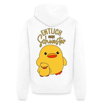 Enten Geschwister Endlich ENTlich Große Schwester - Unisex Premium Bio Zip Hoodie - Weiß - Hinten - Thijin (182cm)