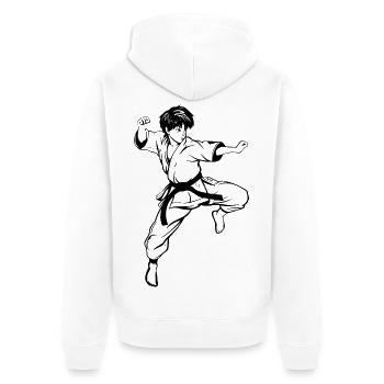 Karate Junge Zeichnung - Unisex Premium Bio Zip Hoodie - Weiß - Hinten - Thijin (182cm)