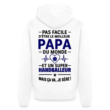 Cœur + Handball – Super Papa Handballeur - Veste à capuche bio Premium Unisexe - blanc - Dos - Thijin (182cm)