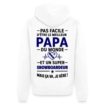 Herz + Snowboard – Super Snowboarder Papa - Unisex Premium Bio Zip Hoodie - Weiß - Hinten - Thijin (182cm)