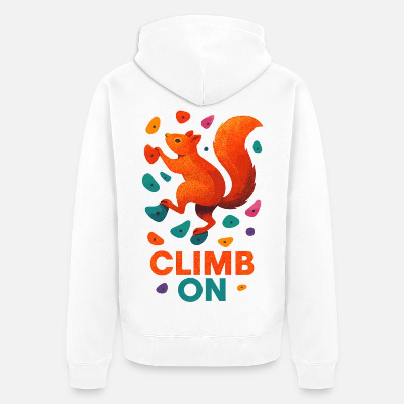 Bouldern Eichhörnchen Klettern Motivation Geschenk - Unisex Premium Bio Zip Hoodie - Weiß