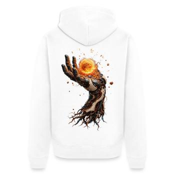 Solarbiomechanische Hand - Unisex Premium Bio Zip Hoodie - Weiß - Hinten - Thijin (182cm)