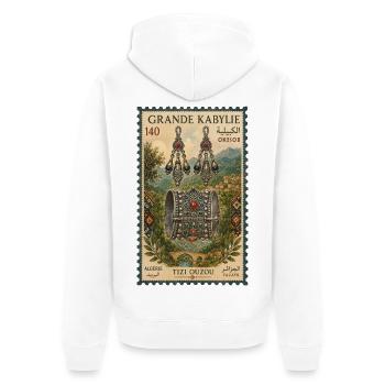 Bijoux Kabylie: Boucles et Bracelet - Veste à capuche bio Premium Unisexe - blanc - Dos - Thijin (182cm)