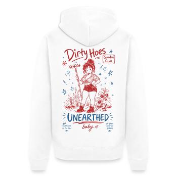 Le club de jardinage Dirty Hoes a déterré le jardinage biologique - Veste à capuche bio Premium Unisexe - blanc - Dos - Thijin (182cm)