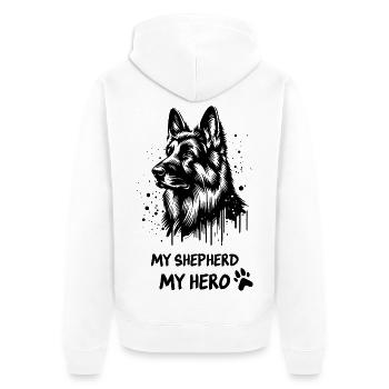 Mein Schäferhund, mein Held – Deutscher Schäferhund Design - Unisex Premium Bio Zip Hoodie - Weiß - Hinten - Thijin (182cm)