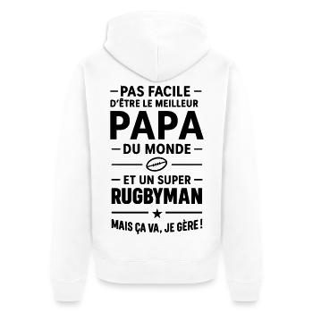 Super Papa Rugby Spieler Humor Geschenk Rugby - Unisex Premium Bio Zip Hoodie - Weiß - Hinten - Thijin (182cm)