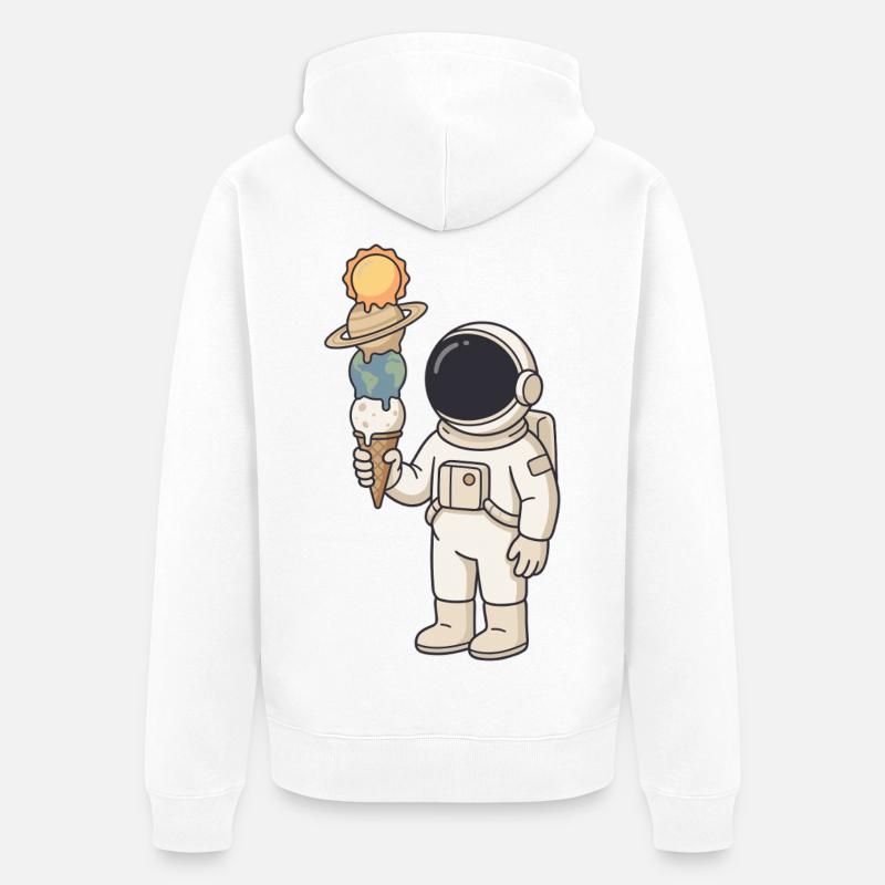 Astronaut mit Planeten-Eis - Cooles Weltraum - Unisex Premium Bio Zip Hoodie - Weiß
