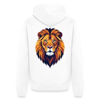 Mighty Lion Head Illustration Lion Head Motif - Unisex Premium Organic Zip Hoodie - white - Back - Thijin (182cm)