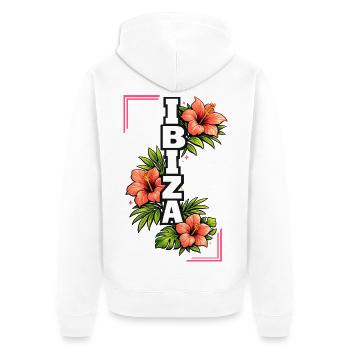Ambiances d’été d’Hibiscus d’Ibiza Flore tropicale - Veste à capuche bio Premium Unisexe - blanc - Dos - Thijin (182cm)