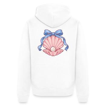 Rosa Muschel mit Perlmutt und blauer Schleife - Unisex Premium Bio Zip Hoodie - Weiß - Hinten - Thijin (182cm)